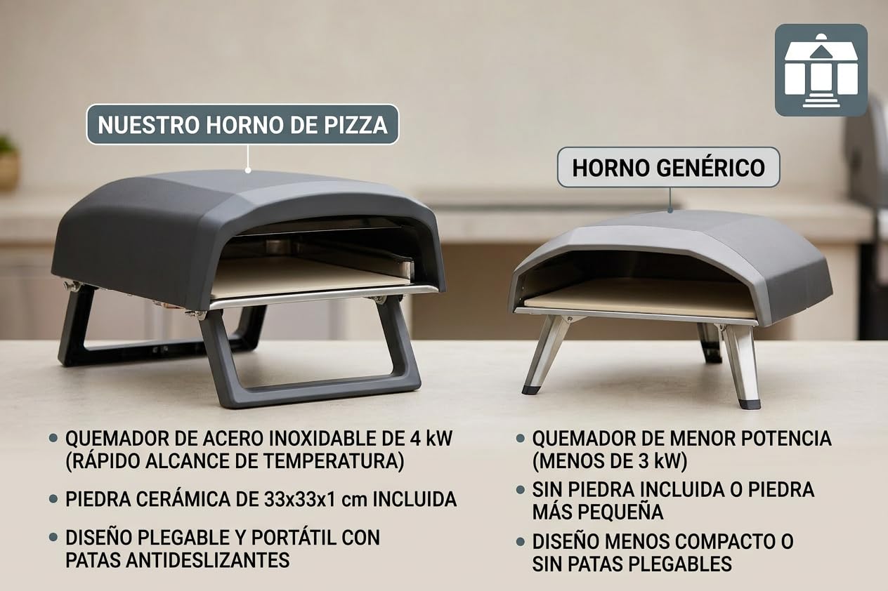 Tarrington House Horno de Gas para Pizza Fornaro, Acero Negro, 64 x 41 cm, con Piedra Cerámica 33 x 33 cm, Quemador 4 kW, Patas Plegables