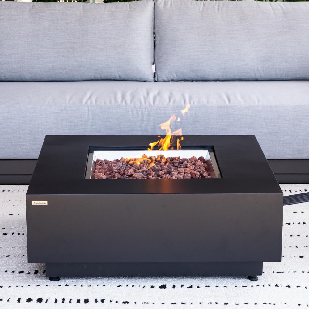 Ashton Fire Table Outdoor Fire Pit 36" x 36" Square Propane Firepit Includes Lava Rocks 50,000 BTUs Outdoor Fireplace for Patio Furniture Set, Deck, Porch, Outdoor Heater - Liquid Propane