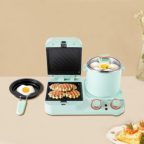 Miniatura 5 de Estación de desayuno 3 en 1, máquina de desayuno retro para el hogar, mini tostadora eléctrica para sándwiches de desayuno con bandeja de