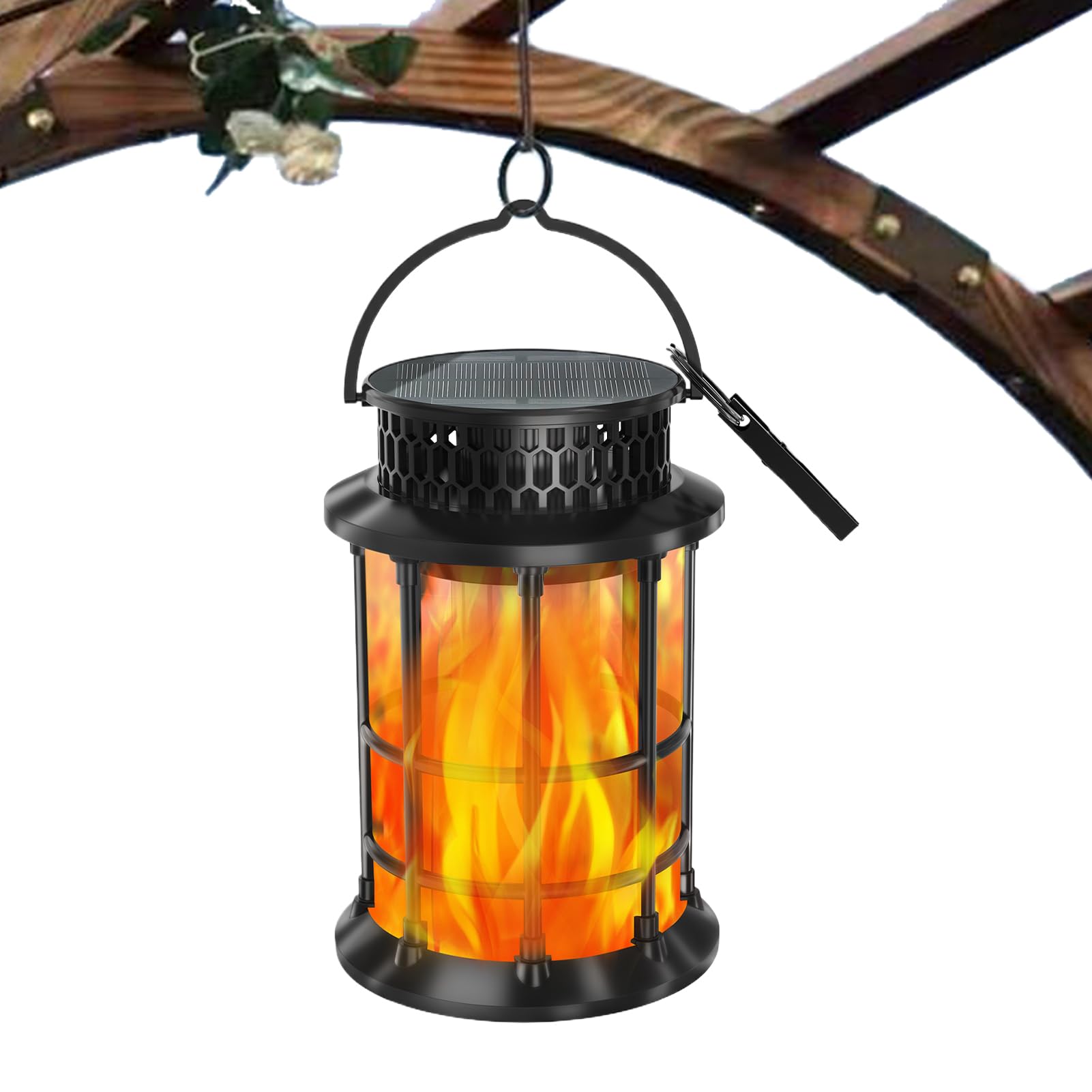 Iluminación decorativa de patio solar con parpadeo de llama impermeable 8