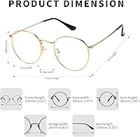 Vista 3 de Pro Acme Marco clásico redondo de metal transparente para lentes unisex (dorado - filtro de luz azul)