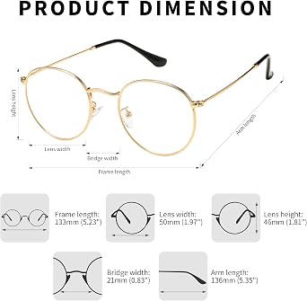 Pro Acme Round Metal Glasses for Women Men, Vintage Clear Lens Eyewear | Classic Circle Frame with Lightweight Metal Design, Adjustable Nose Pads for Everyday Wear