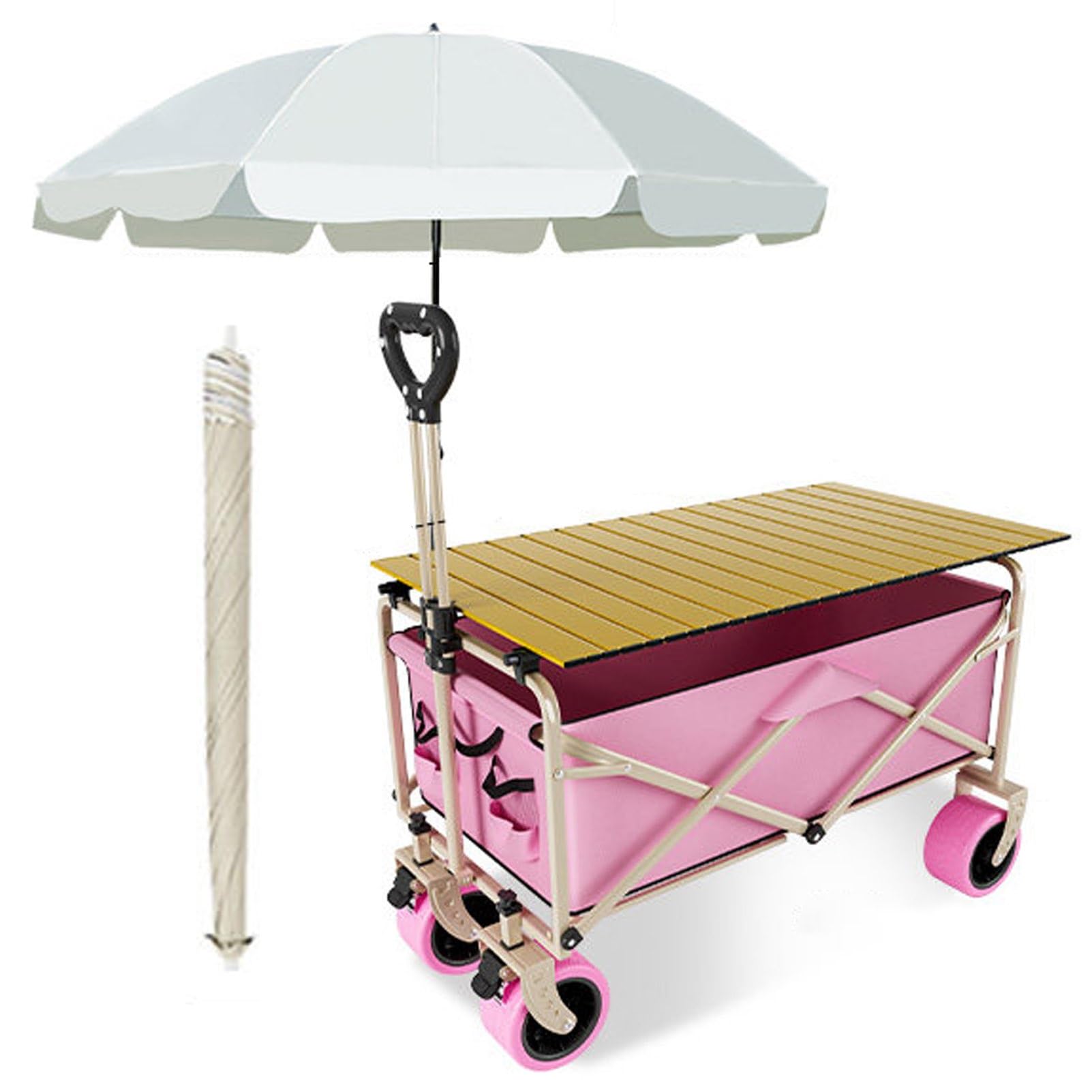 TRAGLO Outdoor Vendor Cart with Umbrella Folding Street Food Display Stand(98cm(38.5in))