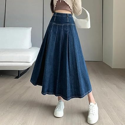 【Anyone more】Hanti Black Blue Denim Pleated Skirt 8_757a9286-c136-4d60-97a1-