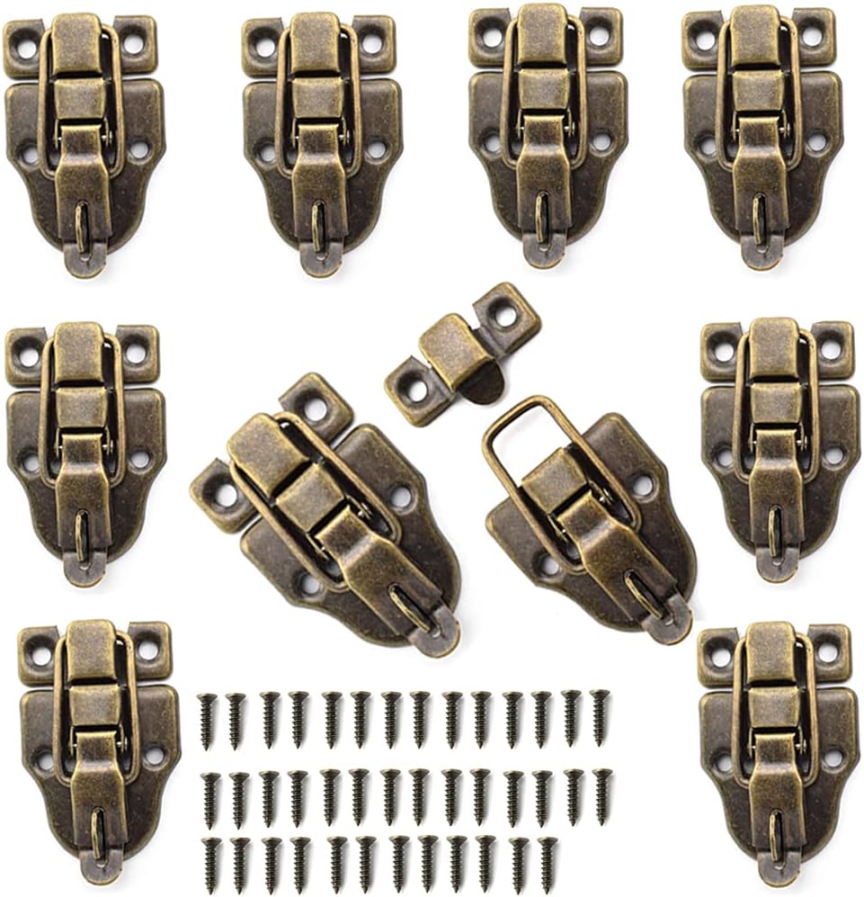 10PCS Metal Duckbilled Box Hasp Lock Toggle Latch Catch for Wooden Case Boxes Toolbox Bronze Tone