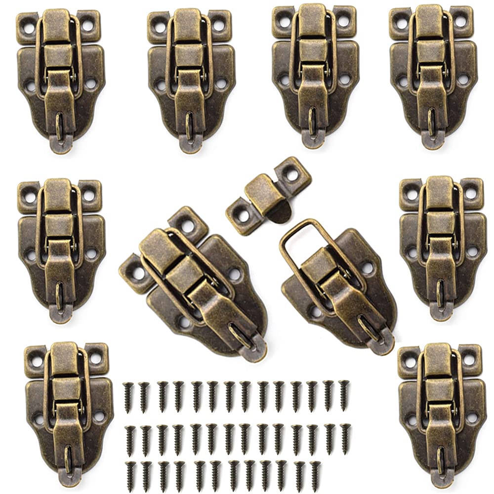 10PCS Metal Duckbilled Box Hasp Lock Toggle Latch Catch for Wooden Case Boxes Toolbox Bronze Tone
