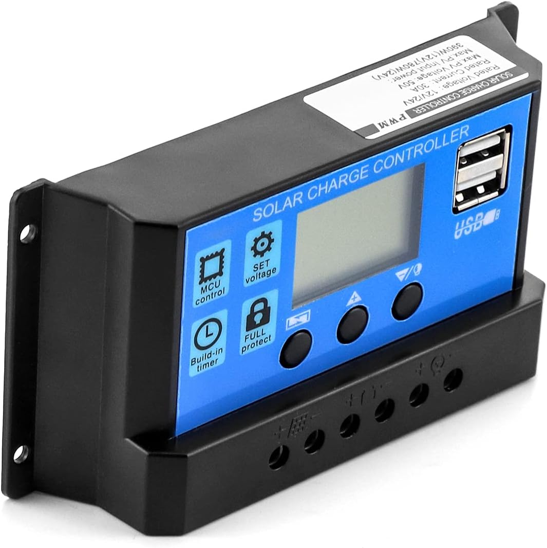QWORK Solar Charge Controller, 30A Adjustable Parameter Backlight LCD Display and Timer, 1 Piece : Patio, Lawn & Garden