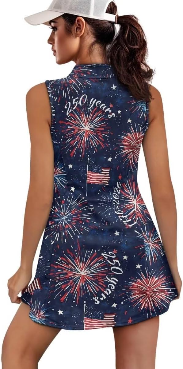 Women's Golf Dress Sleeveless Zip Up 2 Pieces Athletic Dresses with Built in Shorts and Pockets