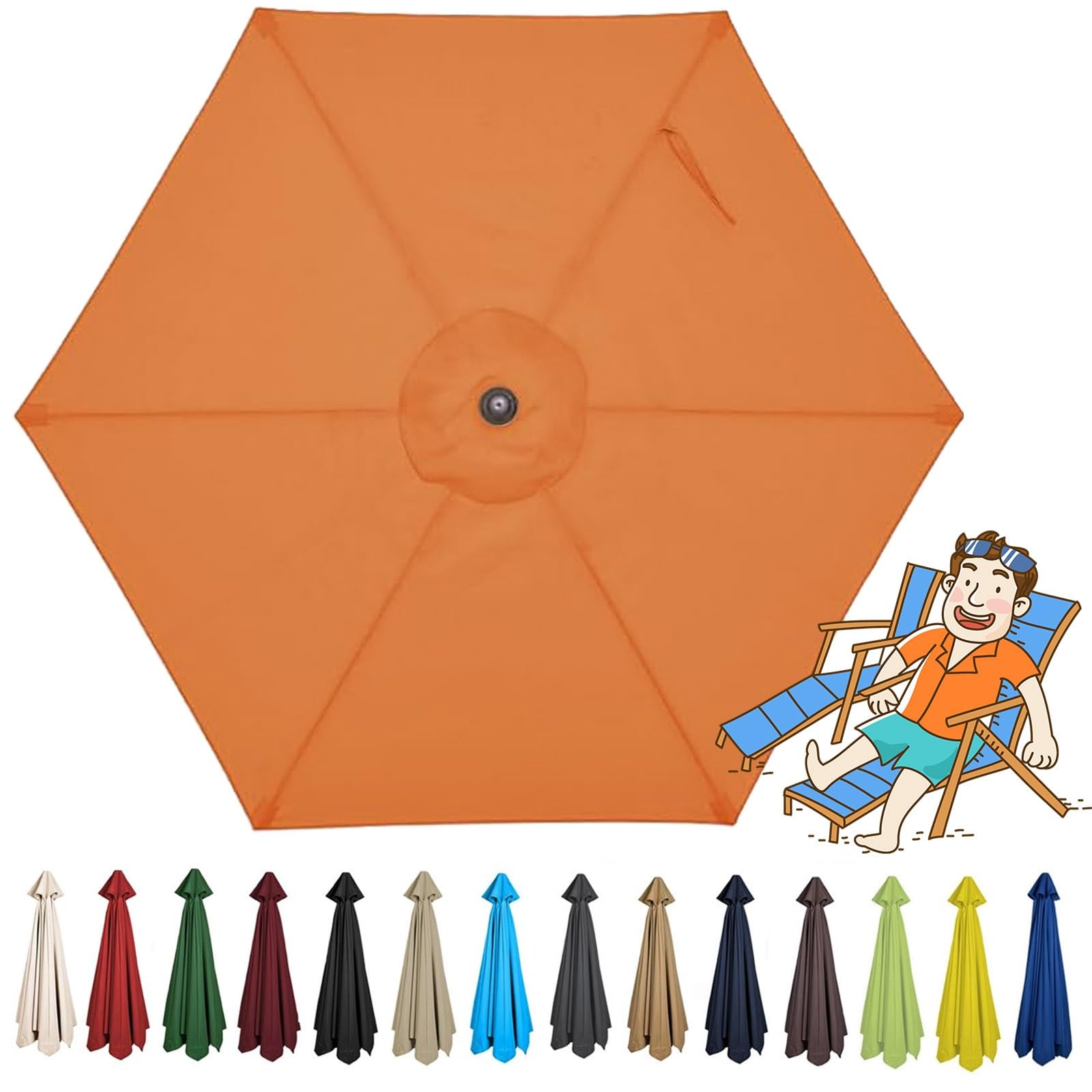 VOIRDA Replacement Parasol Canopy, Sun Umbrella Replacement Parasol Fabric Cover with 6 Ribs, Replacement Parasol Cloth Top, for Garden, Patio 2.0/2.5/2.7/3.0m+6 Arms Waterproof(Orange,2.5m/8.2ft)