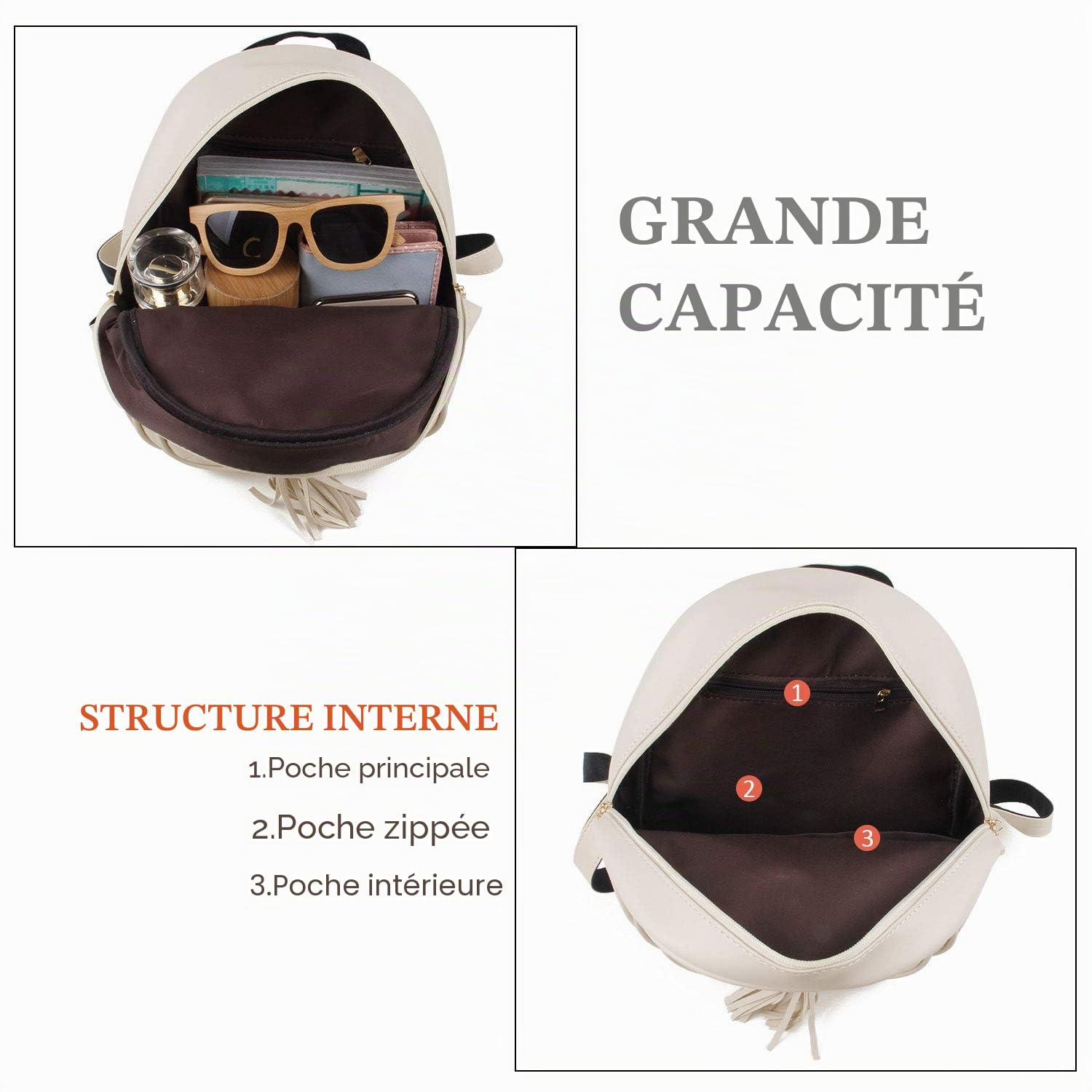 EVEOUT Femmes Faux Cuir Décontractée Sac à Dos Étanche Sac de Voyage Scolaire Sacs de Jour 3 en 1 Sac à Main pour Fille