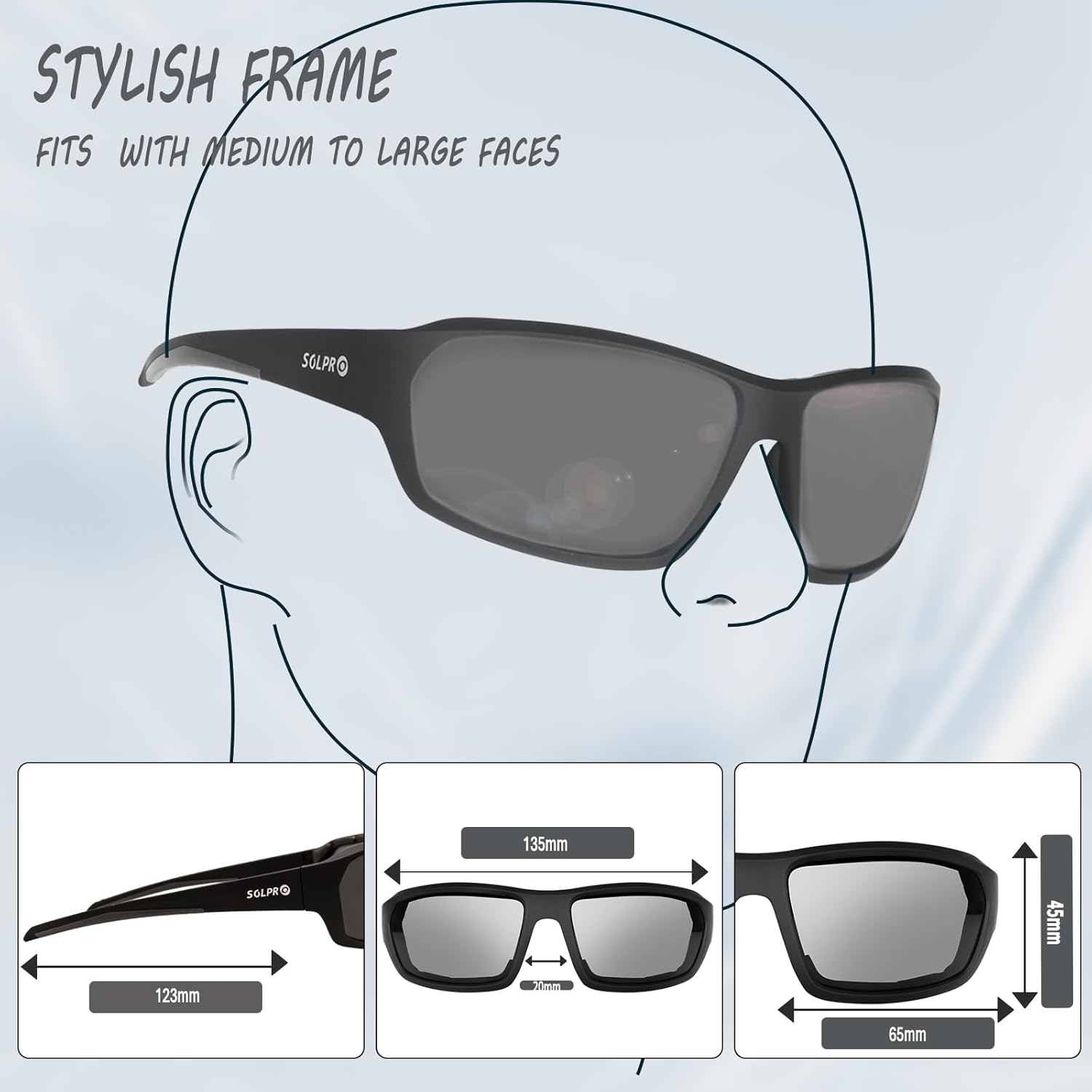 Polarized Motorcycle Riding Glasses UV Protection Foam Padded, Fishing, Golfing, Hiking, Fit Men Women