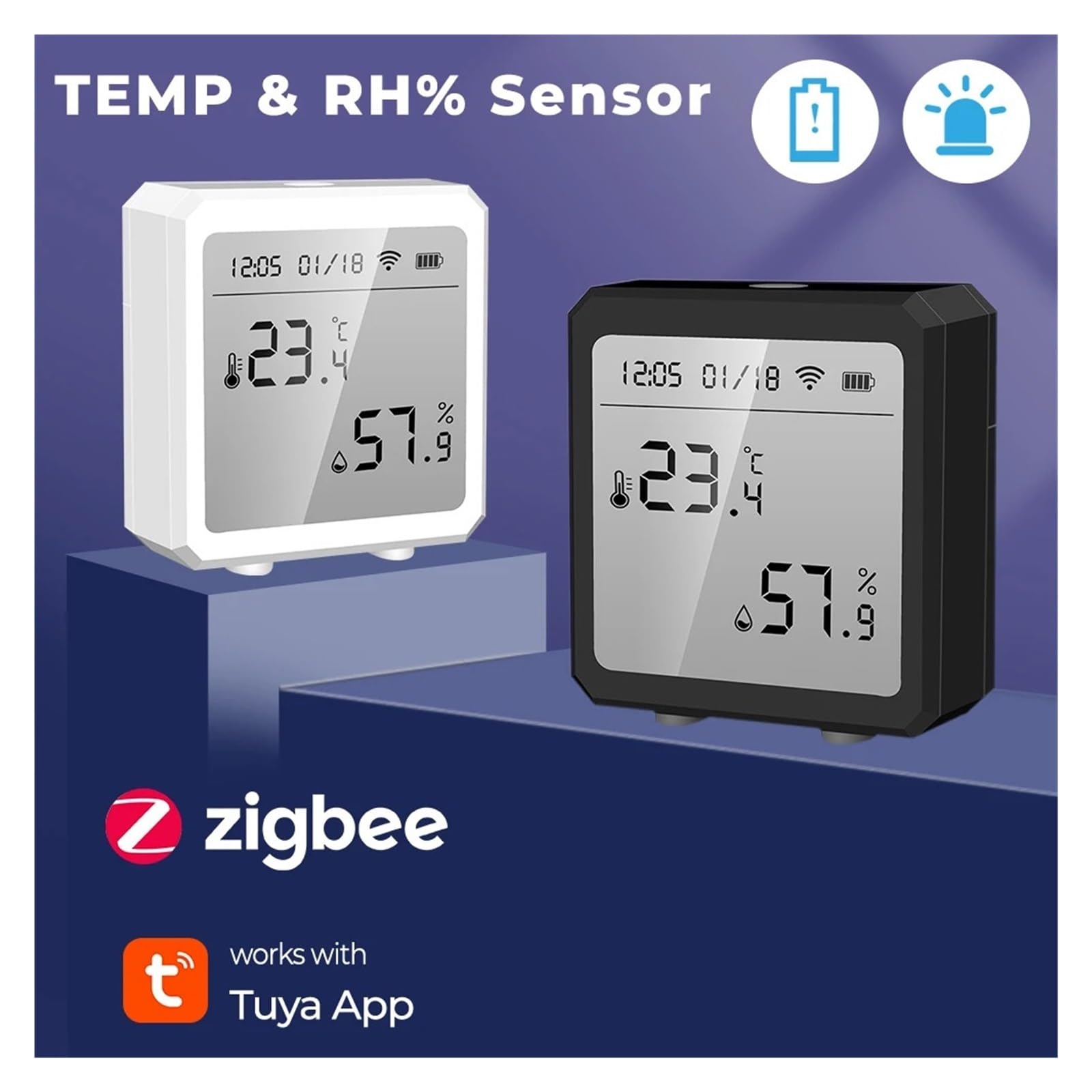 Tuya Smart Life Zigbee Czujnik Temperatury I Wilgotności Termometr Wewnętrzny Detektor Dokładne Pomiary(Black)