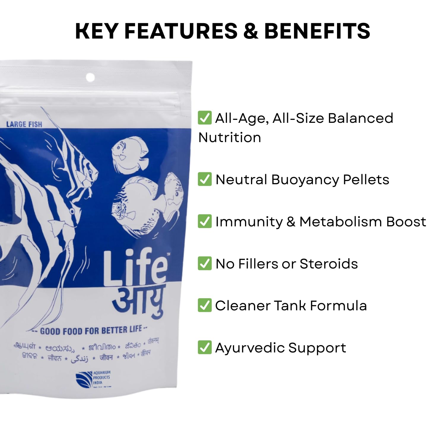 Life AAYU Neutral Fish Food | Ayurvedic Daily Diet for All Fish Sizes | Fresh from 7pets Store (Large, 100gms) 3