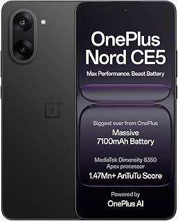OnePlus Nord CE5 | Massive 7100mAh Battery | MediaTek Dimensity 8350 Apex | Powered by OnePlus AI | 8GB + 256GB | Black Infinity