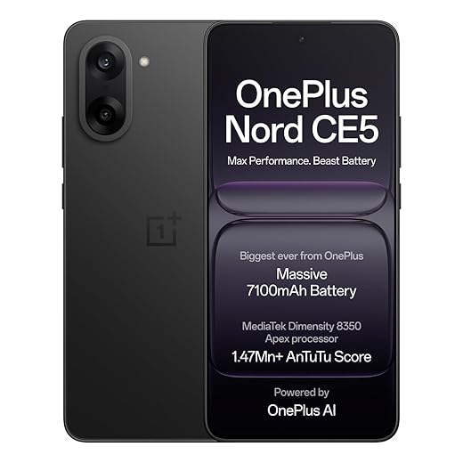 OnePlus Nord CE5 | Massive 7100mAh Battery | MediaTek Dimensity 8350 Apex | Powered by OnePlus AI | 8GB + 128GB | Nexus Blue