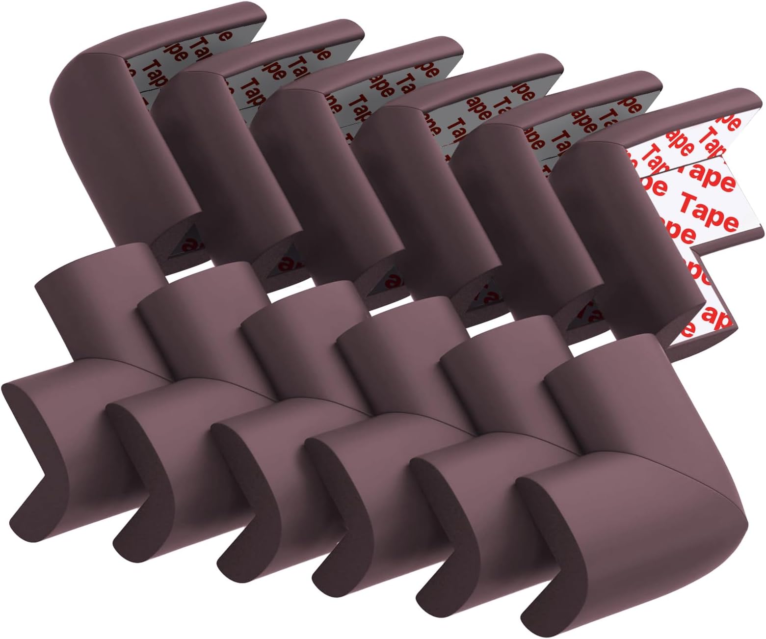 USfloatwishes 12 Pack Soft Corner Protector Baby Proofing Edge and Corner Guards, Safety Pre-Taped Rubber Foam Furniture Bumper for Fireplace, Table, Stair, Cabinet (Brown)