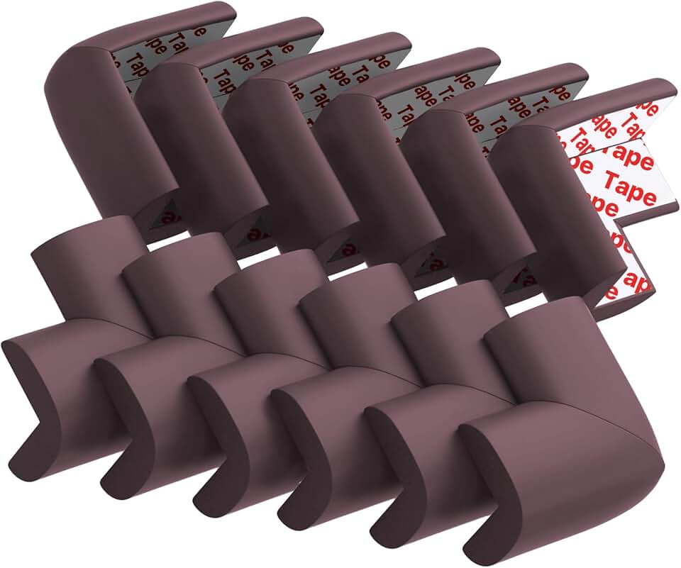 12 Pack Soft Corner Protector Baby Proofing Edge and Corner Guards, Table Corner Protectors for Furniture, Safety Pre-Taped Rubber Corner Covers for Fireplace, Stair, Cabinet (Brown)