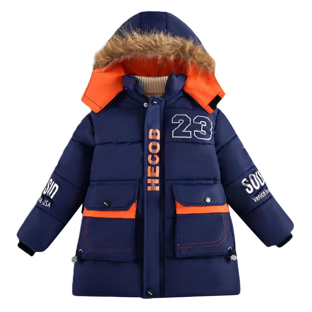 Manteau Hiver Garçon - Doudoune Capuche Fourrure Polaire Matelassée - Veste Chaud Coupe-Vent Neige - Vêtement Froid Enfant