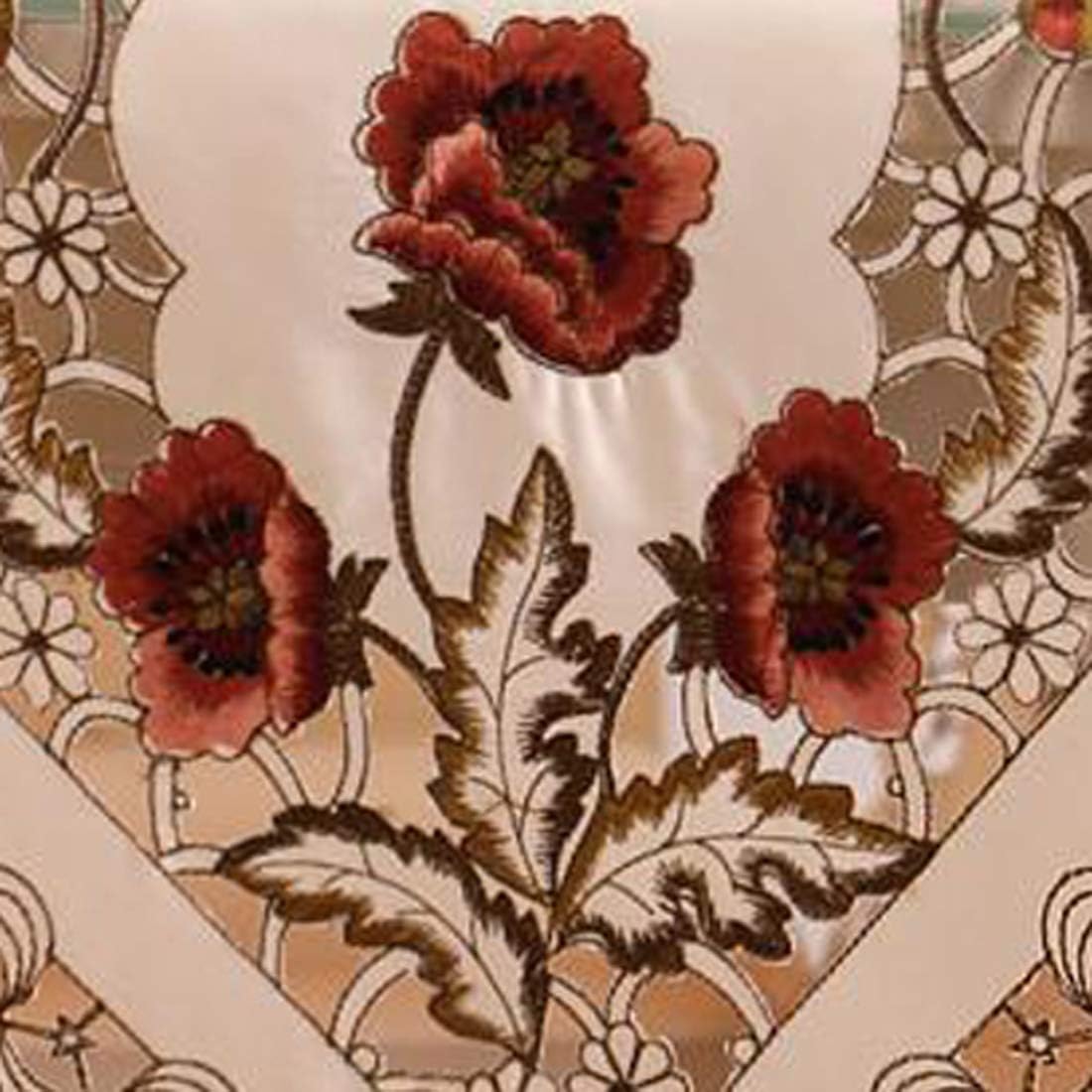 LeLehome 68" X 100" Oblong Flower Embroidered Tablecloth, Classic Vintage Rufous Red Rose Floral Beige Table Cloth for Home Decor Dining Table Cover Rectangular
