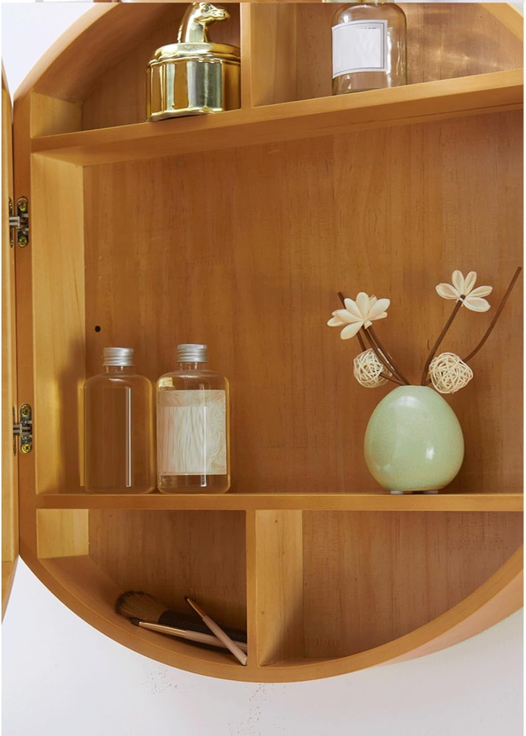 Round Mirror Cabinet Bathroom Mirror Cabinet Bathroom Mirror with Storage Cabinet Wall Mounted Mirror Cabinet Bathroom Storage Mirror Cabinet Vanity Restroom Mirror Cabinet(Brown,70cm)