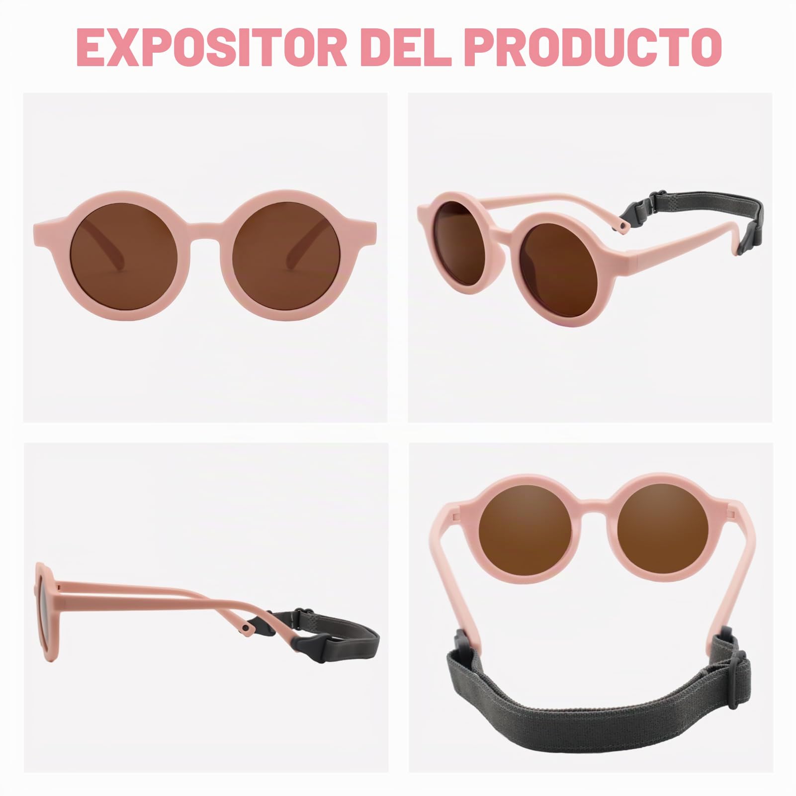 Gafas de Sol Bebe 0 a 36 Meses - Polarizadas con Correa Ajustable Redondas Marco de Silicona Oculos de Sol Bebe Niña Niño para 0-2 Años Protección UV400