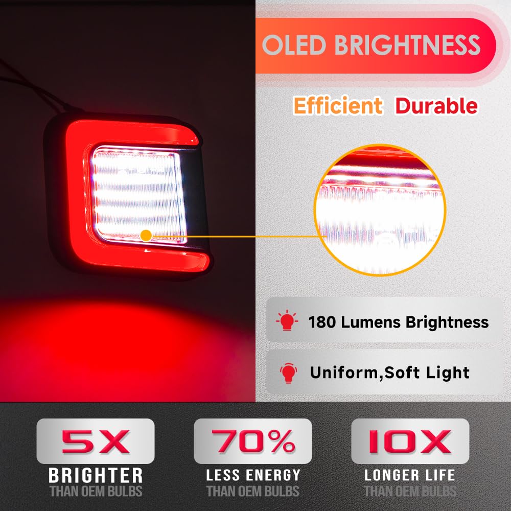 OLED Feux de Plaque pour Dod/ge Ram 1500/2500/3500 2003-2024, 2pcs blanc & Rouge C LED Arrière Lampe Arrière Remplacement OEM 55078095AE