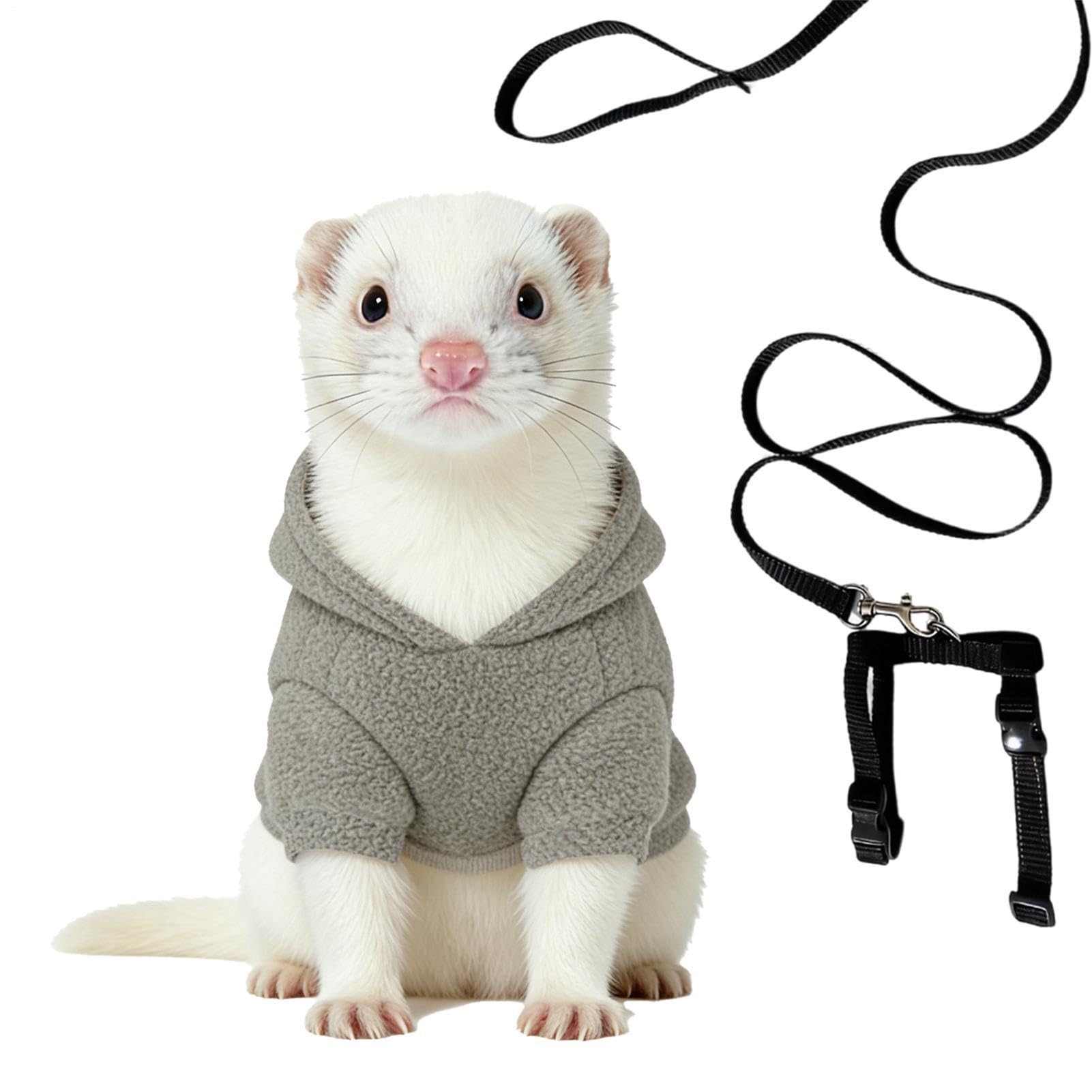 Clothes for Ferret, Ergonomic and Comfortable Hoodie, Harness Set for Ferret – for Outdoor Walking Hamster Chinchilla Puppy Small Animals