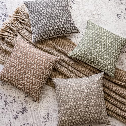 Image of Foindtower Set of 2 Decorative Vintage Floral Print Throw Pillow Covers Neutral Modern Farmhouse Cushion Covers Boho Home Decor for Sofa Couch Chair Bedroom Living Room,24x24 Inch,Sage Green