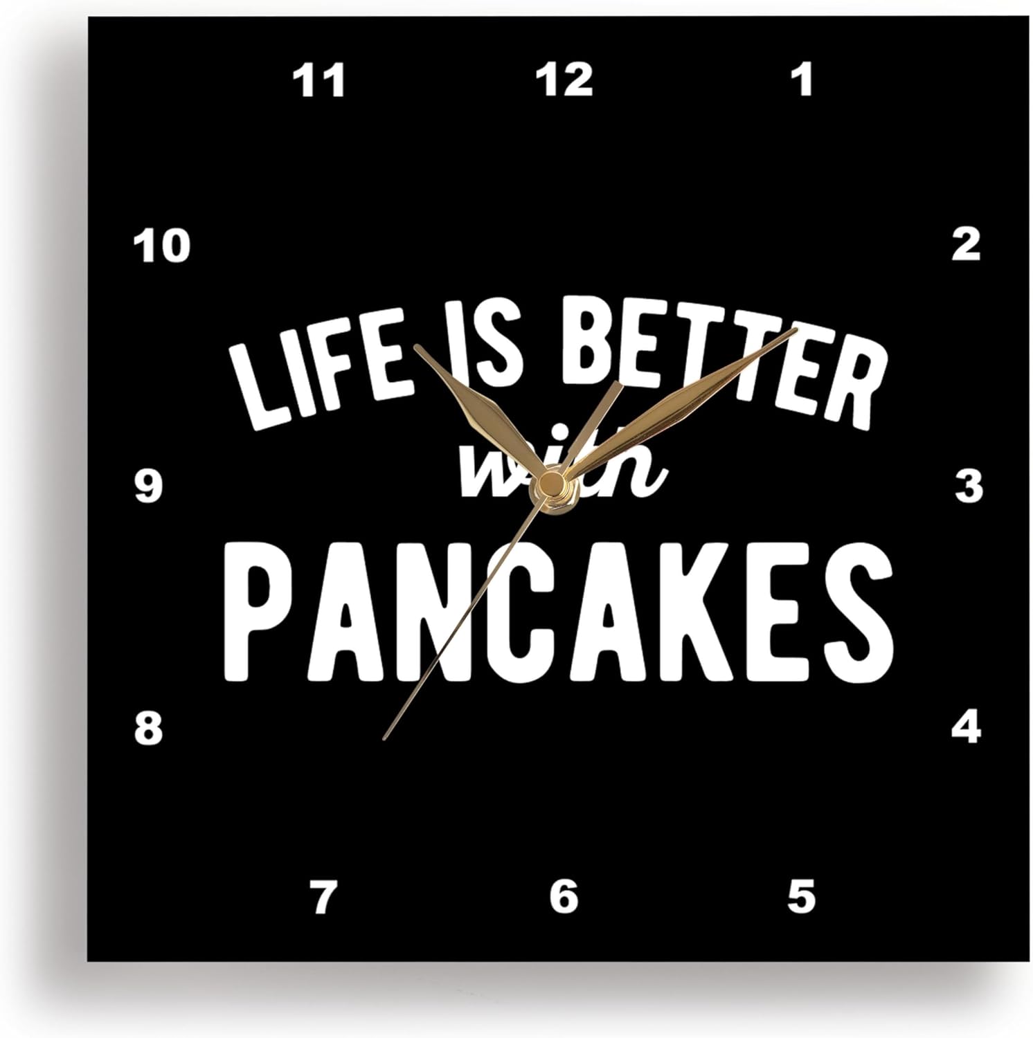 3dRose Wall Clock Silent - 13 inch - Life is Better with Pancakes. White Lettering on Black Background. - Stamp City - Typography