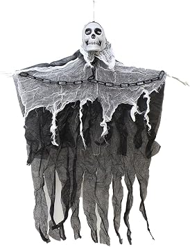 Cadılar Bayramı Işıklı Kuru Kafa Hayalet Asılabilir Halloween Parti Dekoru 90 cm