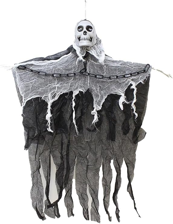 Cadılar Bayramı Işıklı Kuru Kafa Hayalet Asılabilir Halloween Parti Dekoru 90 cm