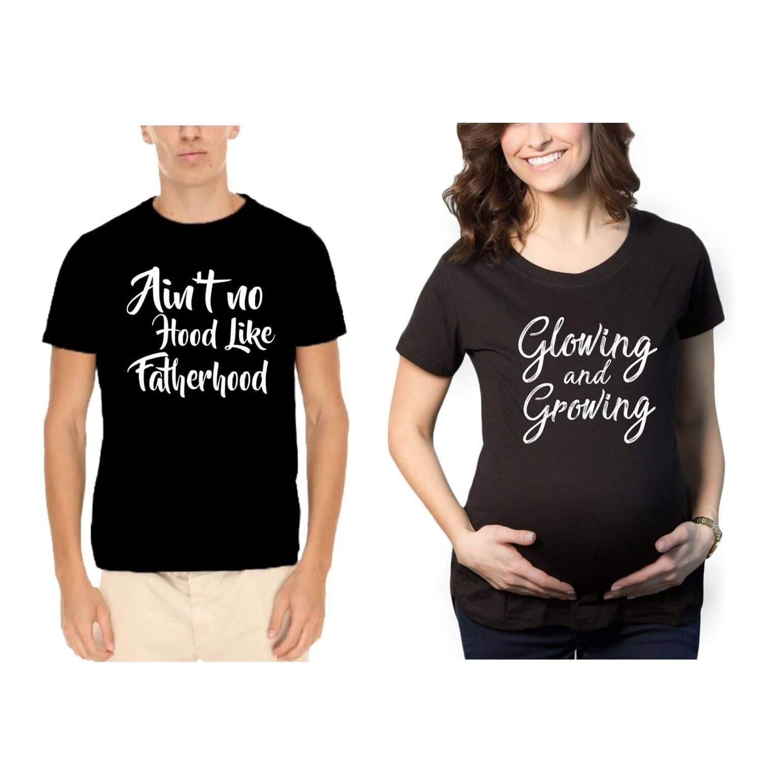theyayacafe Maternity Couple T-Shirts Combo Pregnancy Announcement Glowing and Growing for Men Women Round Neck Half Sleeves-picture-45