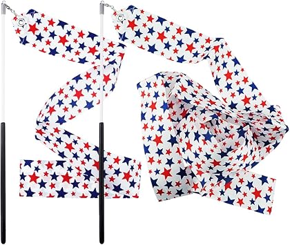 Star White Dance Ribbons Rhythmic Gymnastics Ribbon Dancing Streamers for Baton Twirling Wands Artistic Dancing Training Supplies, 2 Pack