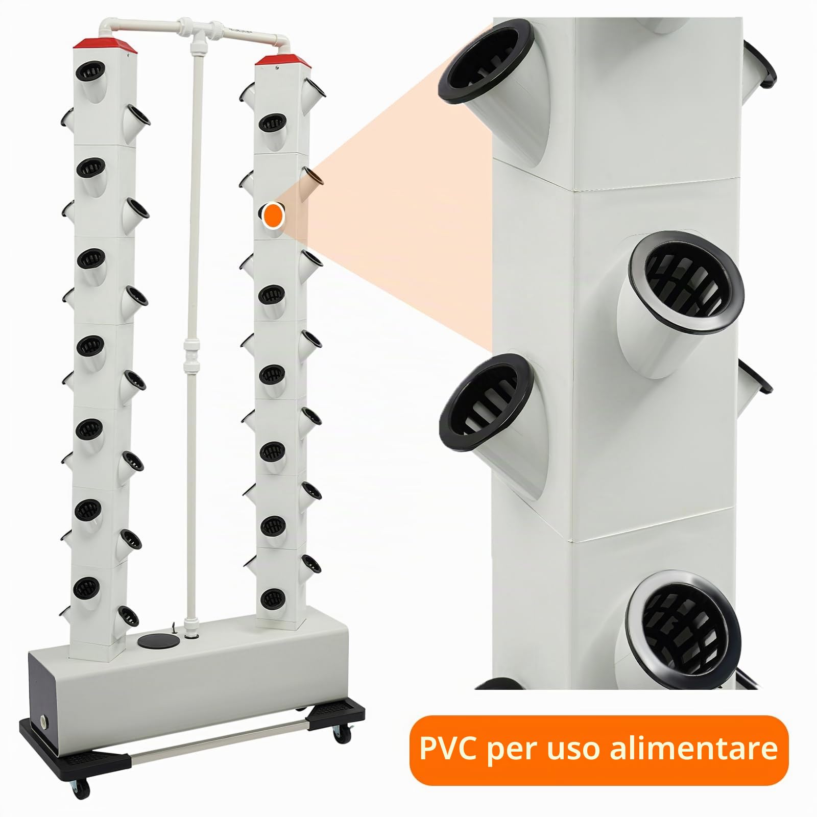 Sistema Idroponico 56 Pods – Torre Idroponica Verticale con Serbatoio Acqua 30 L, Sistema Aeroponica per Coltivare Erbe, Frutta e Verdura in Casa