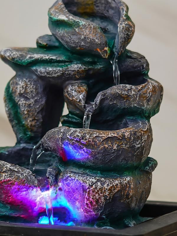 Image of Multicolor Polyresin Tabletop Designer 4 Step Indoor Water Fountain for Home Decor with LED, Speed Control Pump (Size: 21 x 18 x 26 CM | Weight: 940Gram)