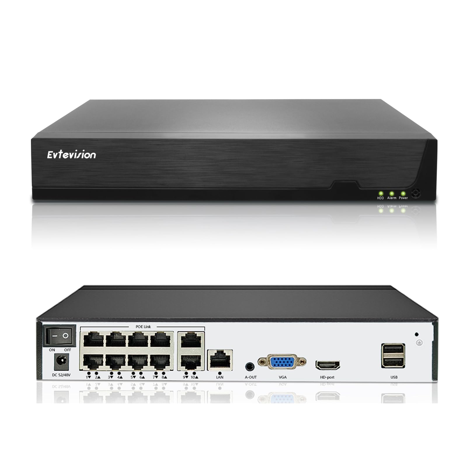 10 Kanal 4K NVR Überwachungssystem Rekorder, 10CH PoE NVR Recorder für 8MP/6MP/5MP/4MP/1080p/720p PoE IP Kamera, unterstützt ONVIF, HDMI/VGA Ausgang, Fernzugriff, H.265+