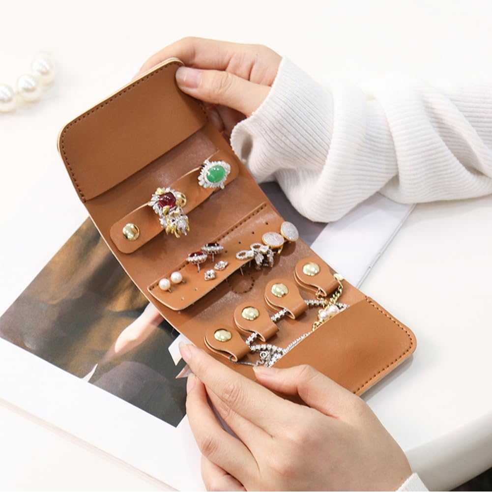 Rouleau à Bijoux De Voyage - Petit Sac Organisateur - Pour Colliers, Bagues, Boucles D'oreilles - Cuir Microfibre