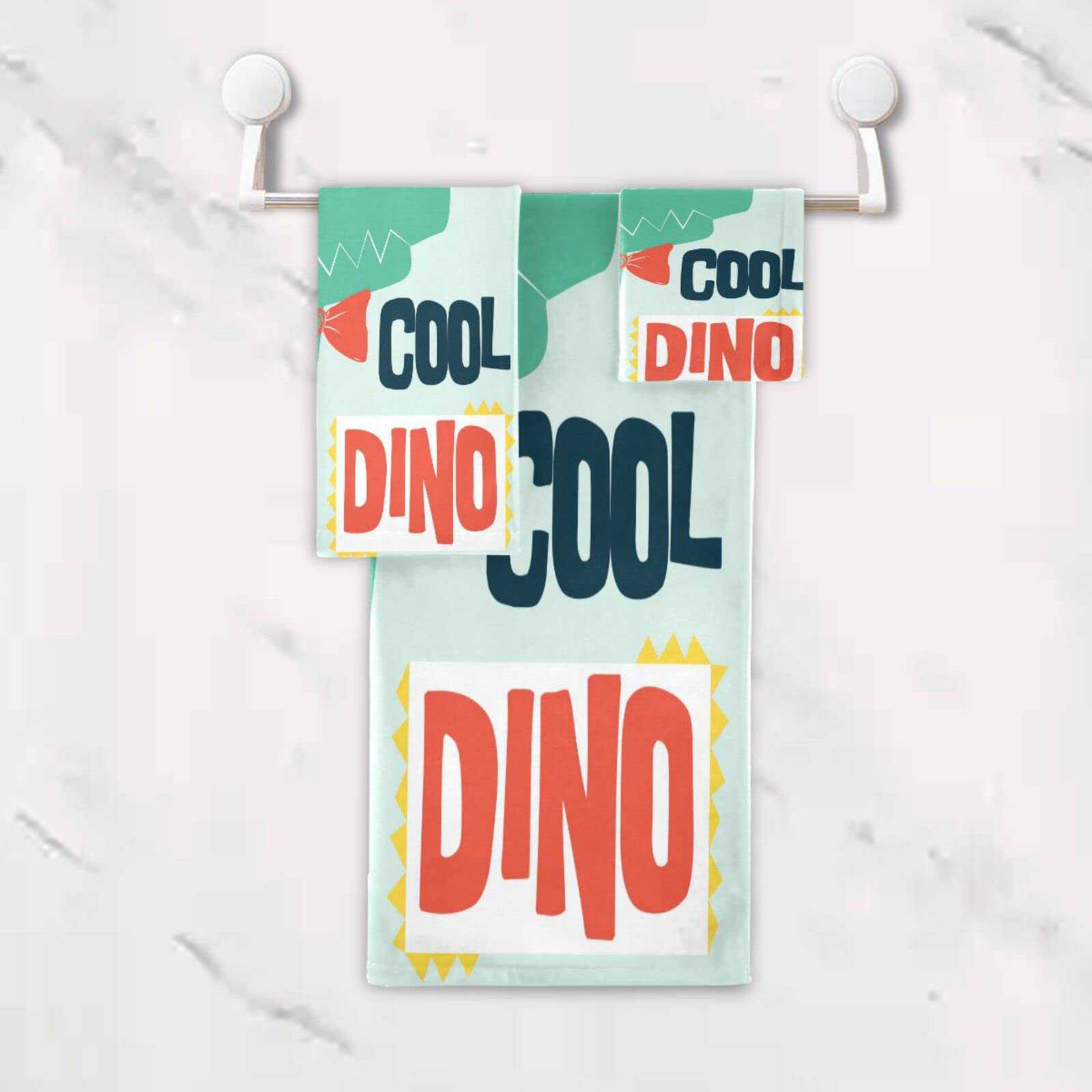 Dinosaurio Fresco Linda Caricatura Juego de Toallas para Baño Playa 100% Algodón de Piscina Toalla (1 Toalla de Baño y 1 Toalla de Mano y 1 Paño de Lavado) para Nadar Hotel Niñas Niños Niños
