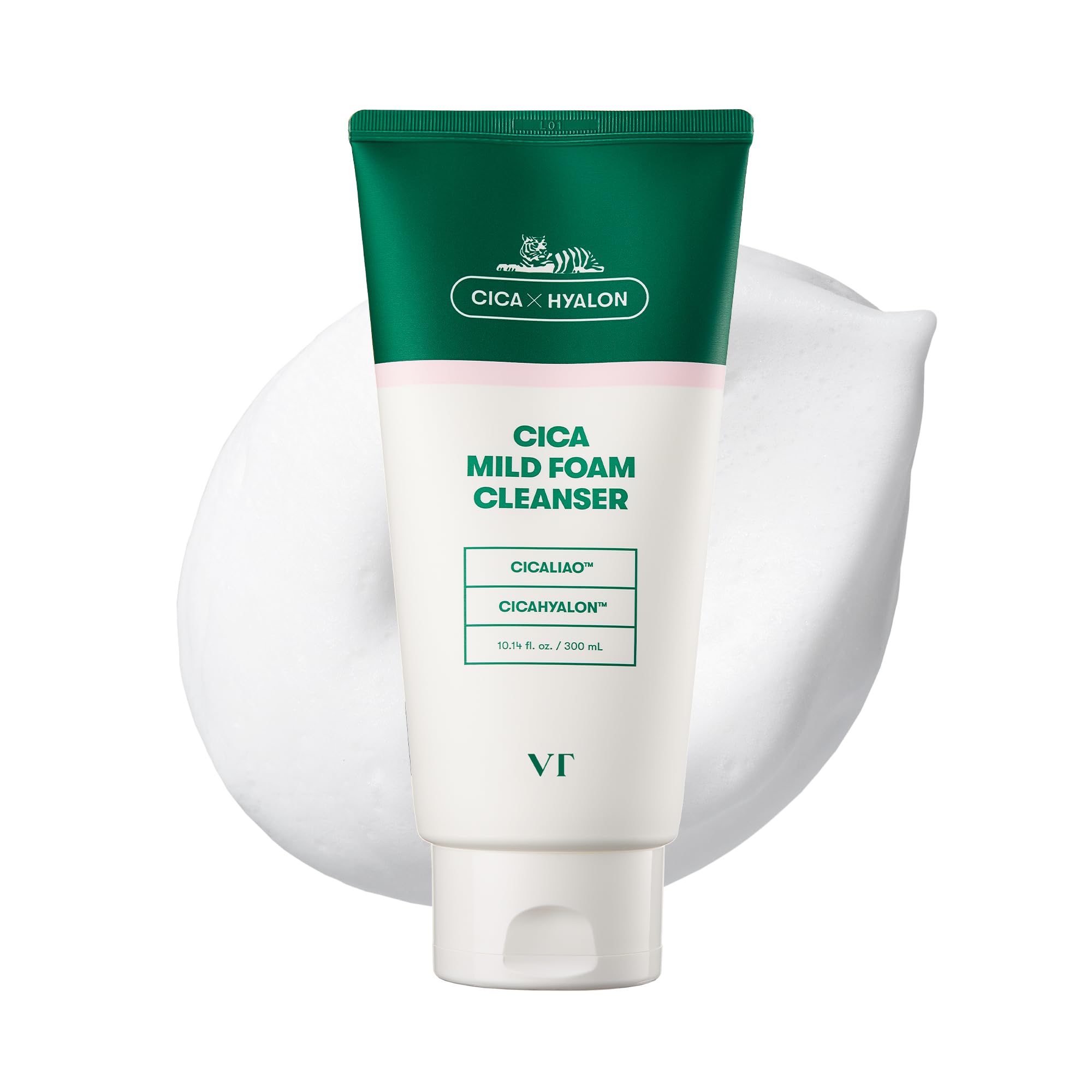 VT COSMETICS CICA Foam Cleanser Face Cleanser, 10.1 fl oz (300 ml), Centella Asiatica, Korean Skincare, Suitable For All Skin Types