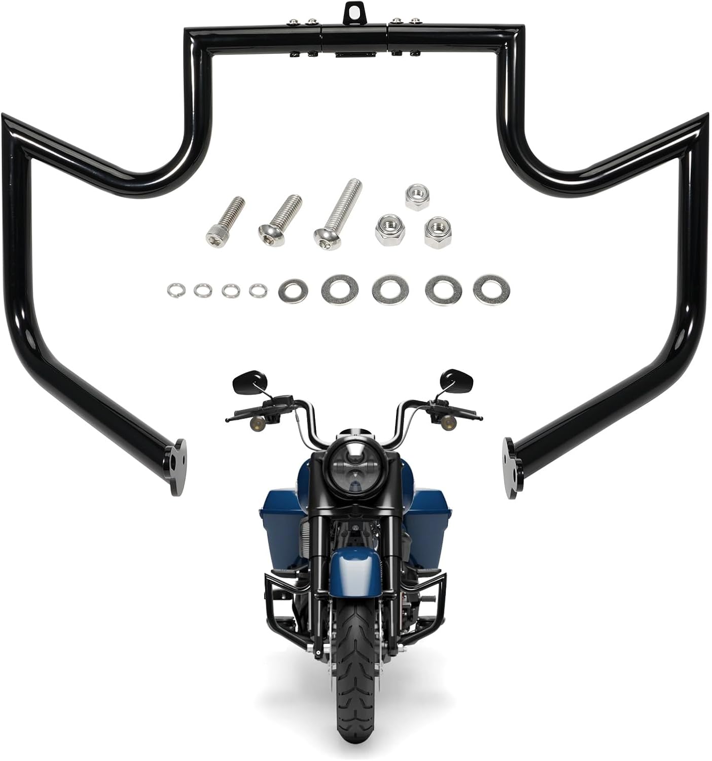 Crash Bar Engine Guard Freeway Highway Bar Fit for Harley Davidson 2009-2023 Touring & Trike Models Road King Road Glide Street Glide Electra Glide CVO, Gloss Black, One Year Quality Assurance