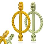 Baby Teething Toys with Easy-Hold Handle, Silicone Infant Toothbrush, Textured On Both Sides Helps Massage, Soothe Sore Gums, Teething Toys for Babies 0-6 Months, 6-12 Months
