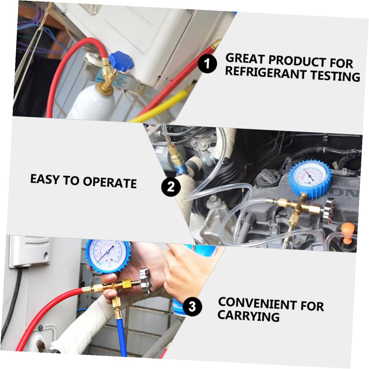 GANAZONO Automotive Manifold Gauge Set with Air Conditioner Hoses, Refrigeration System Ac Measurement Tool Kit for Car Ac Repair and Recharge, Silicone Hose Cover (Color Random Color