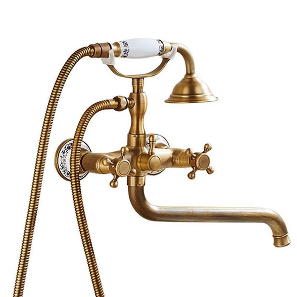 JYBNBBE Shower Faucets Brass Bathtub Faucet Hot and Cold Water Mixer Wall Mounted Handheld Bathroom Sanitary Lengthen Nozzle Shower Tap Sets,Antique Brass B