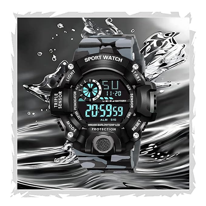 Motu Gaju Digital Mens Sports Watch with Day-Date,Stopwatch,Alarm-Army Belt Design-Ideal for Kids and Boys-Grey Color (B0D62XNVL6) Amazon Price History, Amazon Price Tracker