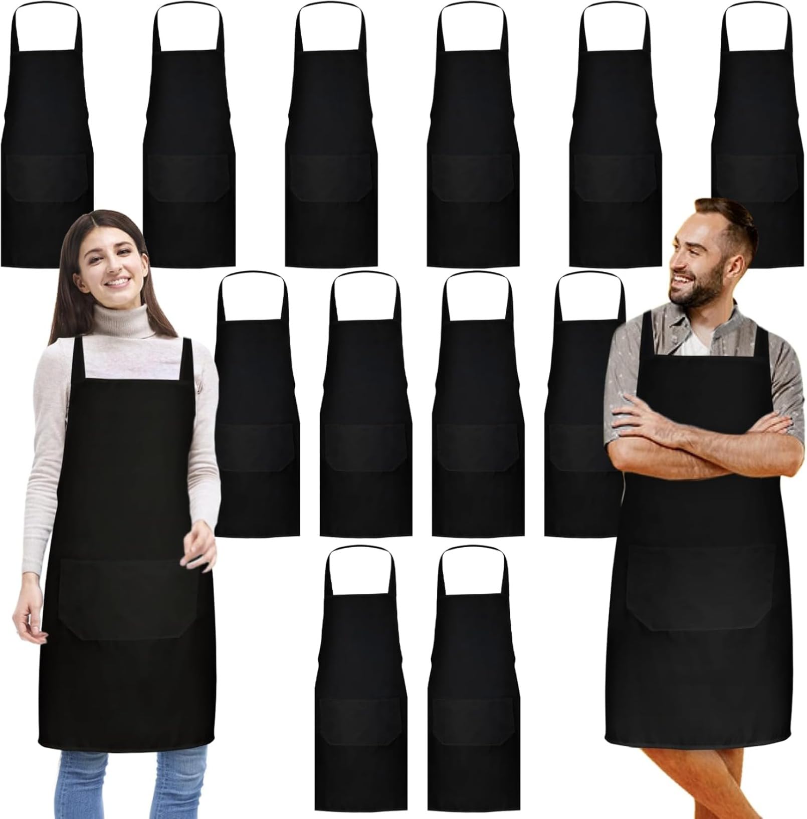 Jeffbaubl Grembiule da cucina, 12 pezzi, regolabile con 2 tasche, grembiule da cucina, grembiule regolabile, grembiule unisex da cuoco per cucina, cucina, cucina, ristorante, caffetteria