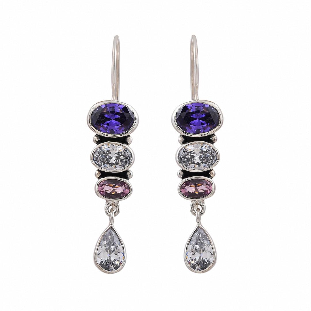 Silver Planets92.5-925 Silver Amethyst Peridot Blue Topaz Turquoise Red Black Onyx Green Emerald & Multi Colour Stone long Earring For Girls & Women