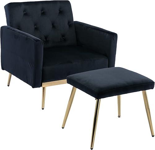 Silla decorativa de terciopelo con reposabrazos y respaldo ajustables, silla de descanso con botones, sillón reclinable individual con otomana