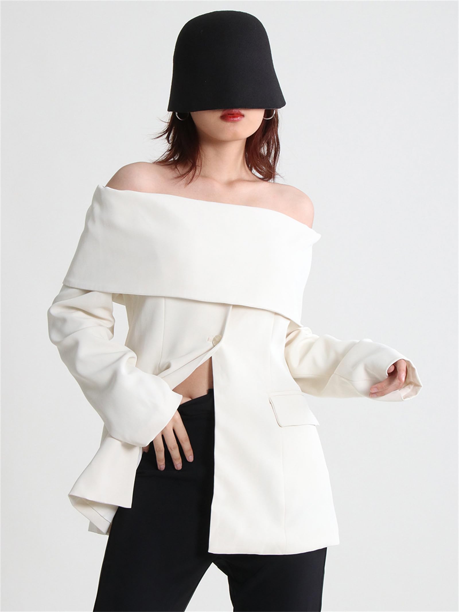 Blazer de hombro para mujer, blazers para mujer, para el trabajo, casual, a la moda, con hombros descubiertos, chaqueta tipo blazer con frente abierto