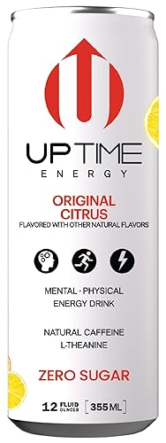 Vista 5 de UPTIME Energy Drink, Original Citrus Sparkling, 12 Pack, Vitamin C, L Theanine, Calcium, Sugar Free Energy Drinks for Focus Support, 142mg of