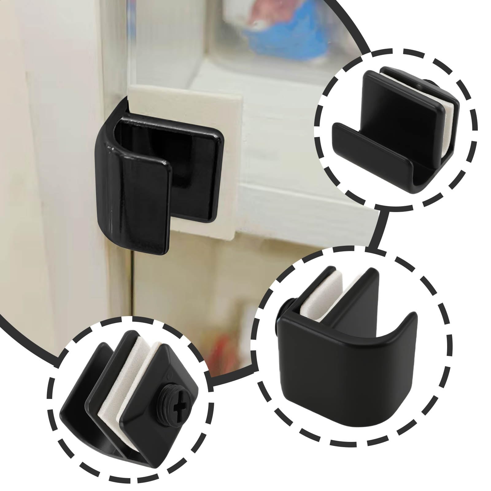 LT Easiyl 4pcs Glass Door Handle Zinc Alloy Non Drilling Glass Display Cabinet Clamp Handle for 3-5mm Thickness Showcase Glass Cabinets Kitchen Bathroom Cabinets Handle Black - Image 3